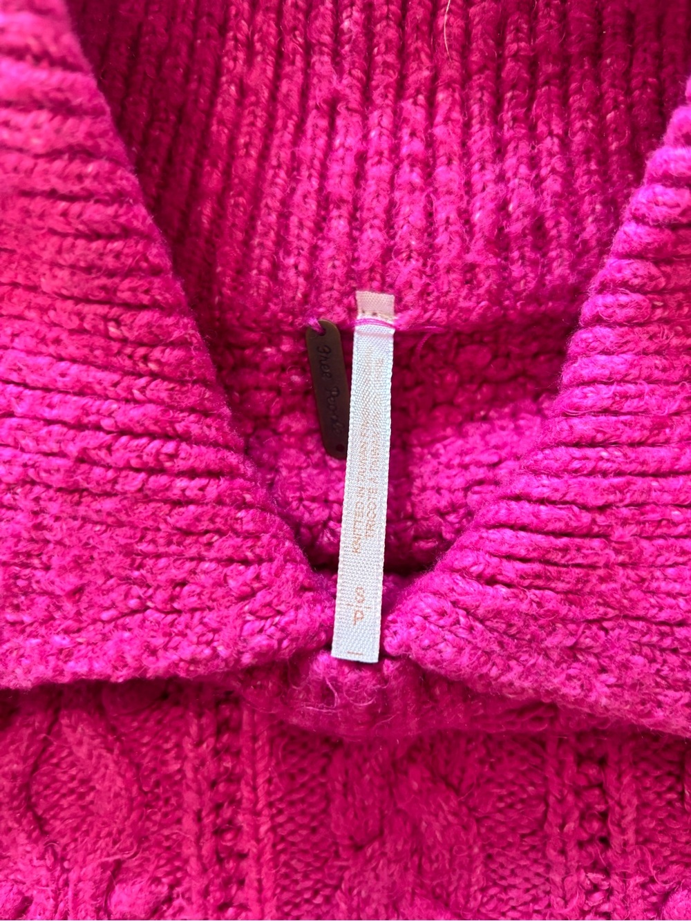 FREE PEOPLE Sz S Every Cloud Sweater Fuchsia Fizz Cable Collared Cotton Blend - Picture 8 of 11